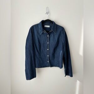 Zara Cropped Denim Button-Up Shirt Dark Wash Cotton Denim Top XXL